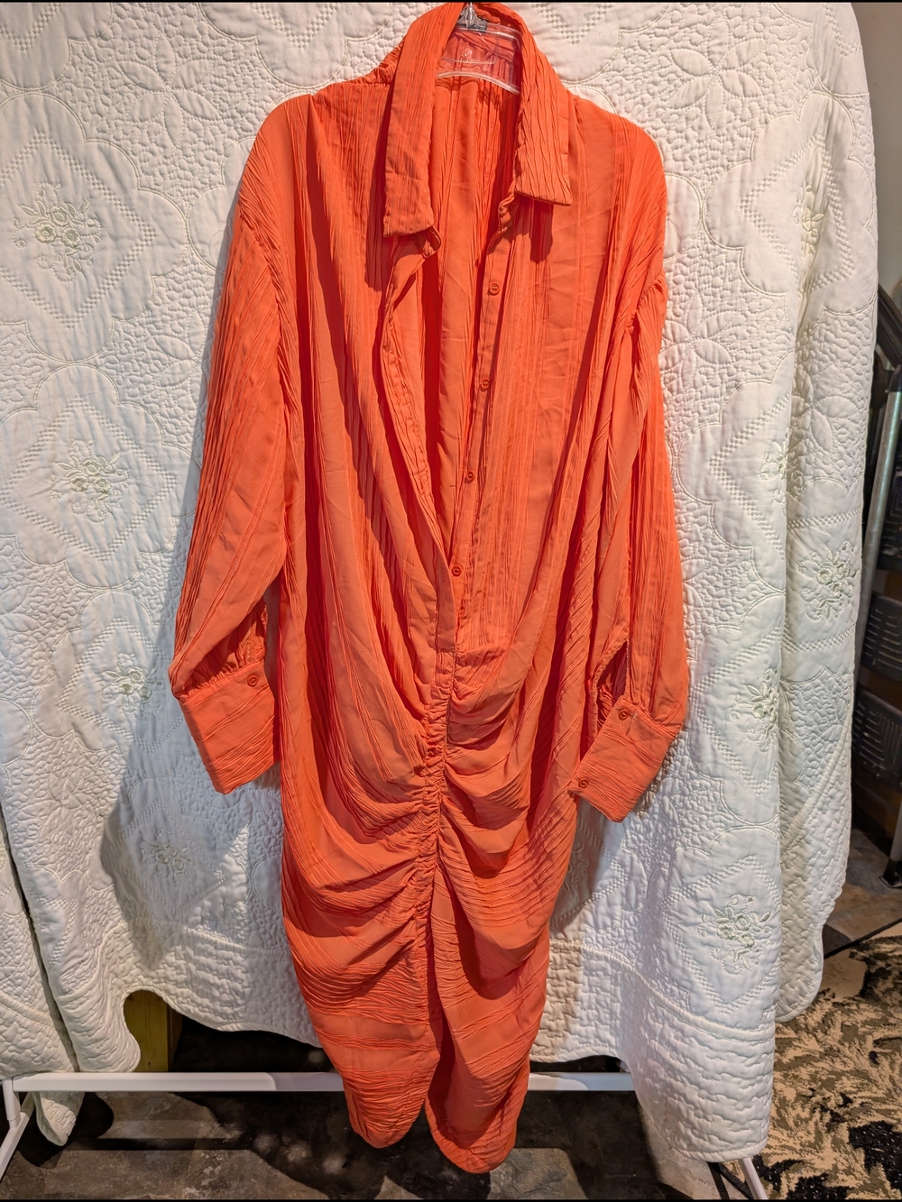 PrettyLittleThing Orange Long Sleeve Pleated Maxi Dress